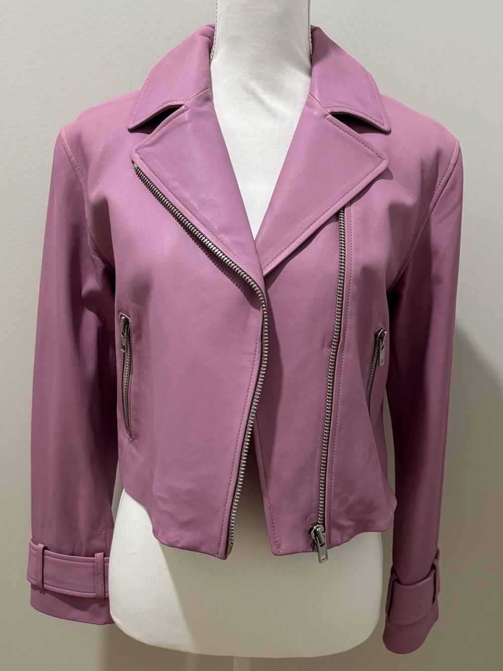 kate spade Purple Leather Moto Jacket, Size XS, 90s, Retro, Cropped, Summer